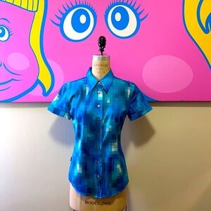 Moschino Blue Stretch Satin Blouse Vintage